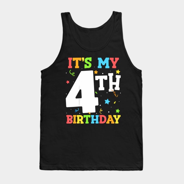 Kids Its My 4th Birthday Boy Toddler Girl Four Happy Birthday Tank Top by vulanstore